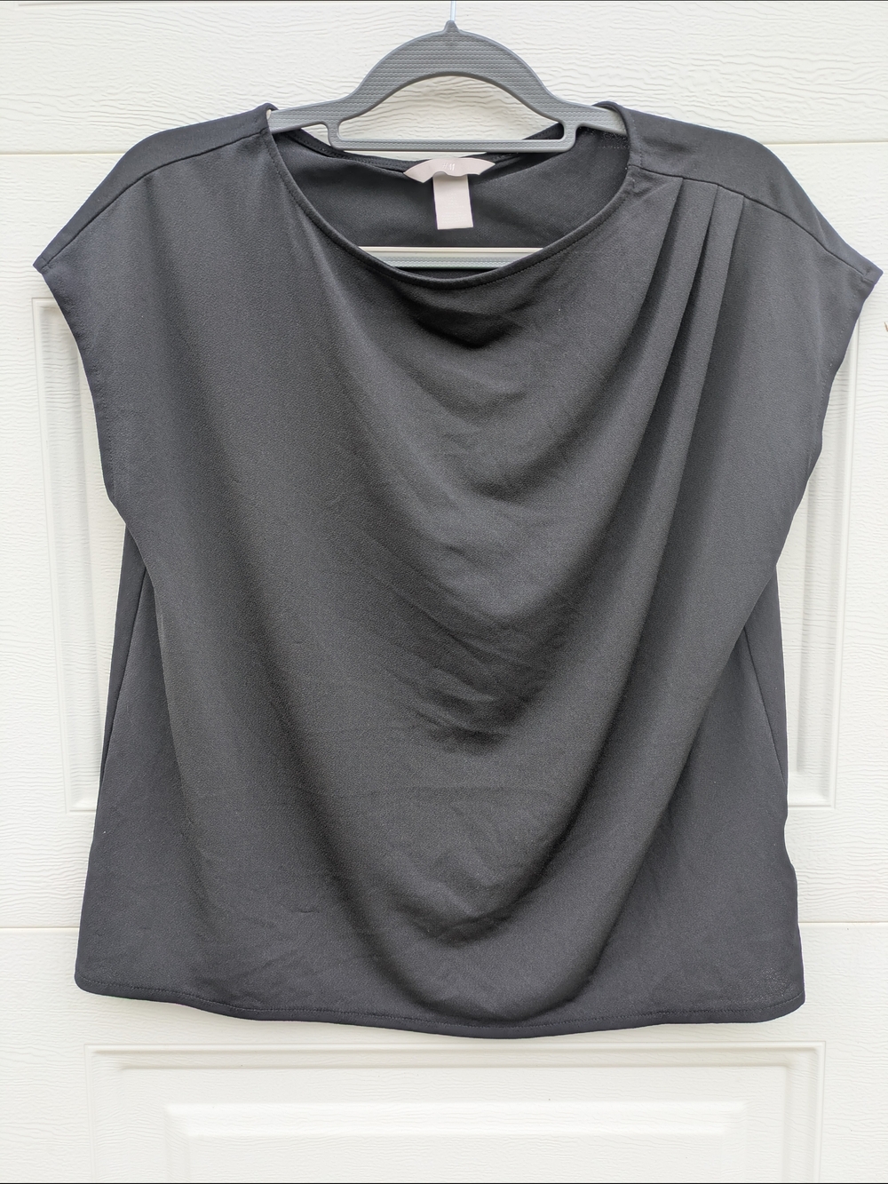 H&M Black Draped Cap Sleeve Blouse